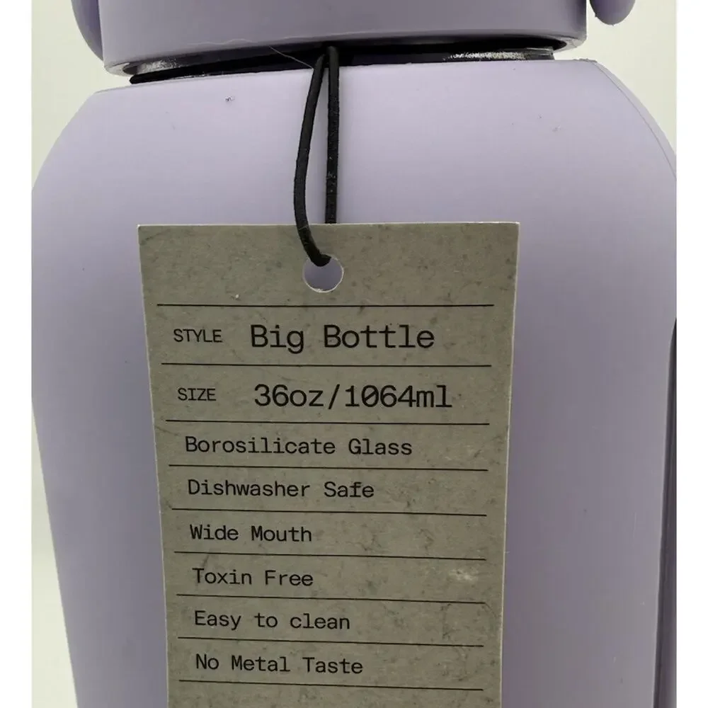 Bink 36 oz Big Water Bottle Flip Cap Lid w/straw Fog Purple Borosilicate Glass
